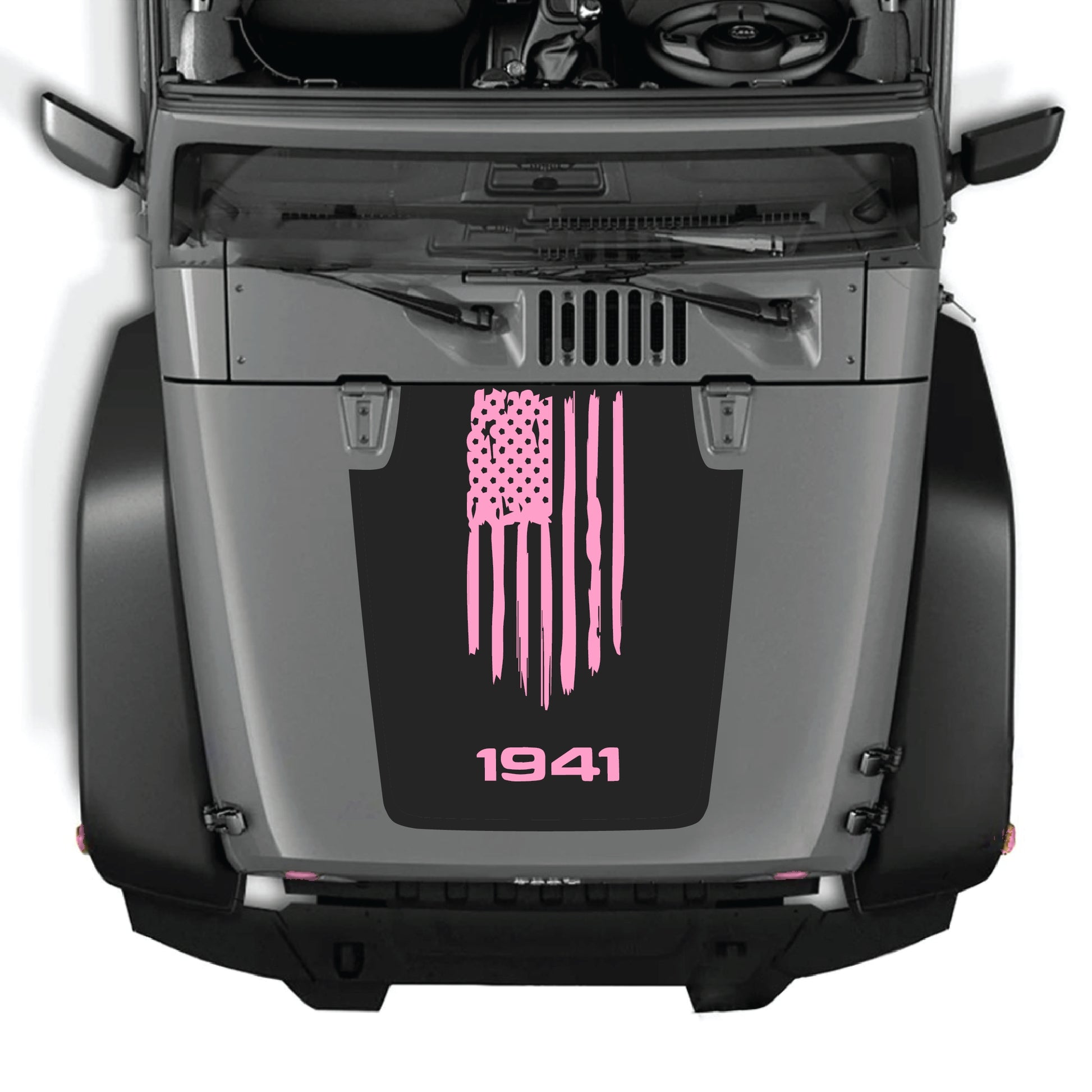 CarCode American flag hood decal for Jeep Wrangler JK JKU 2007-2018, premium vinyl sticker with 1941 graphic design.