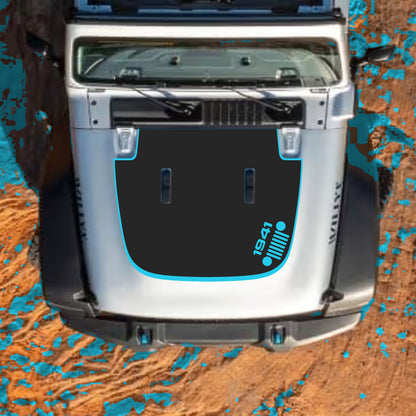 Hood Panel Decal/Sticker - Right Side 1941 Grill with Border Graphic Decal Graphic Kit - For Jeep JL JLU Sahara 2018-2025 - Premium Vinyl