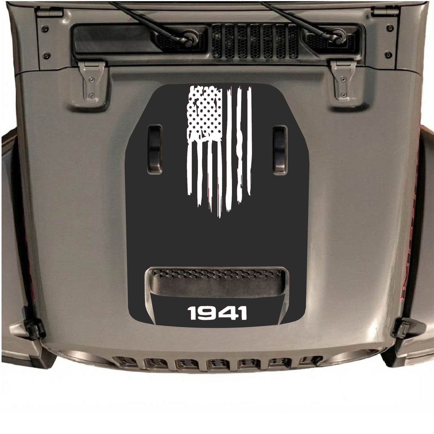 Hood Panel Decal/Sticker - 1941 America Flag Graphic Decal Graphic Kit - For Jeep JL JLU 392 2018 - Premium Vinyl