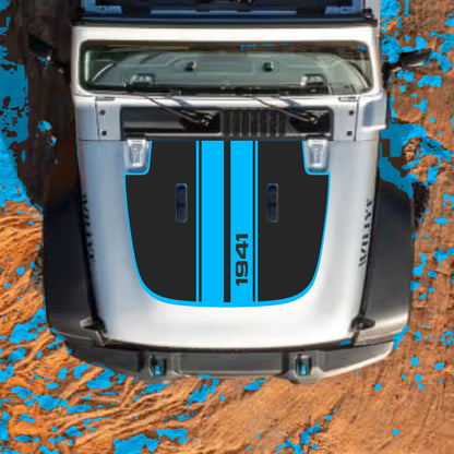 Hood Panel Decal/Sticker - 1941 Stripes with Border Graphic Decal Graphic Kit - For Jeep JL JLU Sahara 2018-2025 - Premium Vinyl