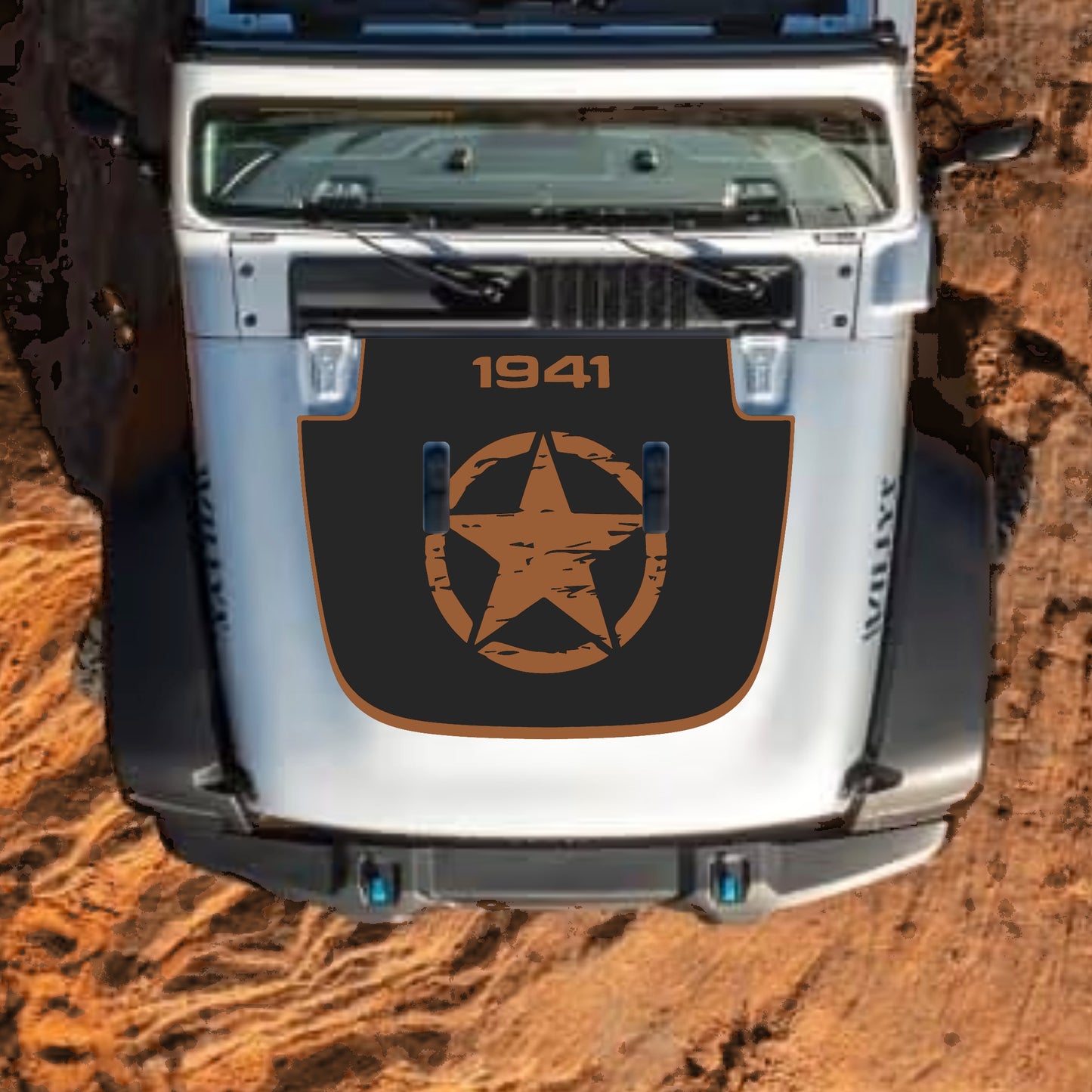 Hood Panel Decal/Sticker - Center Star 1941 with Border Graphic Decal Graphic Kit - For Jeep JL JLU Sahara 2018-2025 - Premium Vinyl