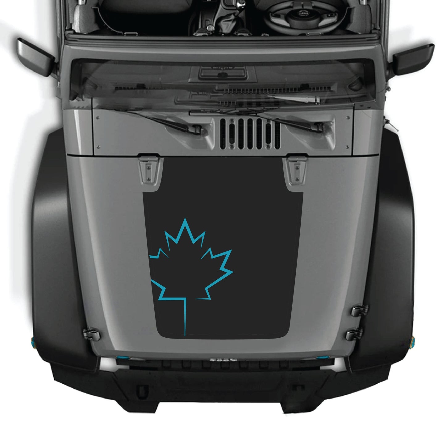 CarCode Jeep Wrangler hood decal with Canadian leaf graphic in premium vinyl, designed for JK JKU 2007-2018 models.