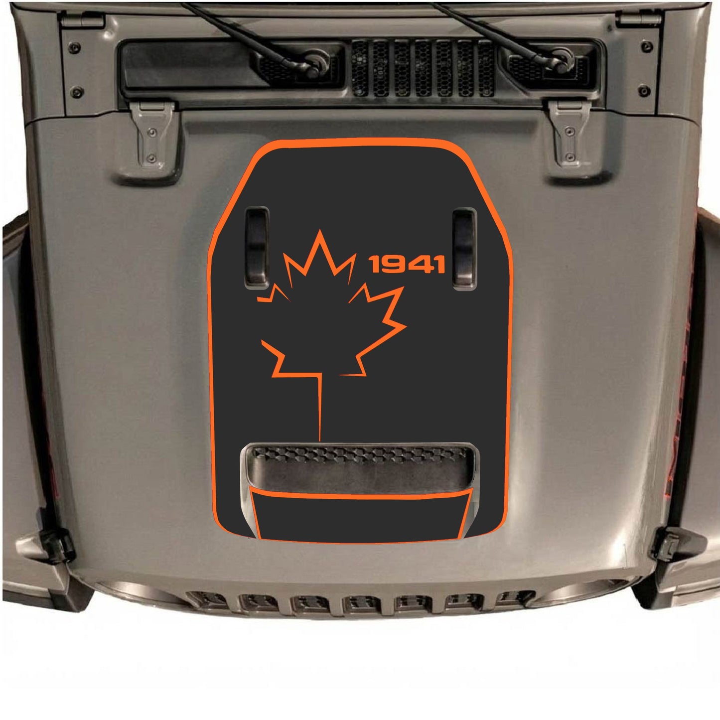 Hood Panel Decal/Sticker - 1941 Canada Leaf with Border Graphic Decal Graphic Kit - For Jeep JL JLU 392 2018 - Premium Vinyl