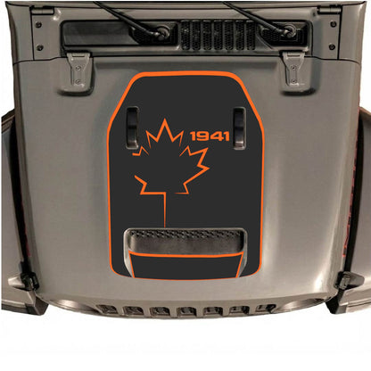 Hood Panel Decal/Sticker - 1941 Canada Leaf with Border Graphic Decal Graphic Kit - For Jeep JL JLU 392 2018 - Premium Vinyl