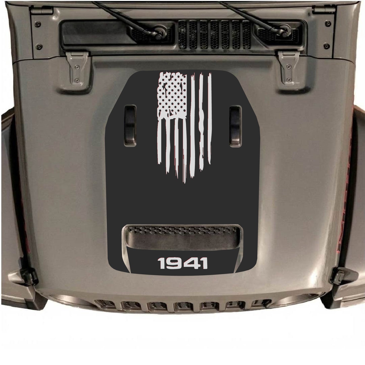 Hood Panel Decal/Sticker - 1941 America Flag Graphic Decal Graphic Kit - For Jeep JL JLU 392 2018 - Premium Vinyl