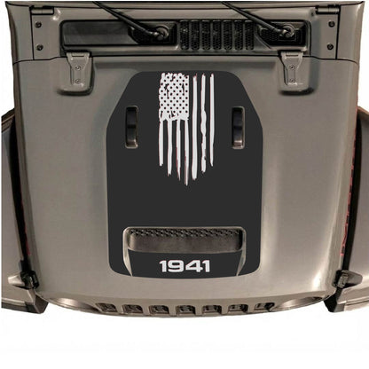Hood Panel Decal/Sticker - 1941 America Flag Graphic Decal Graphic Kit - For Jeep JL JLU 392 2018 - Premium Vinyl