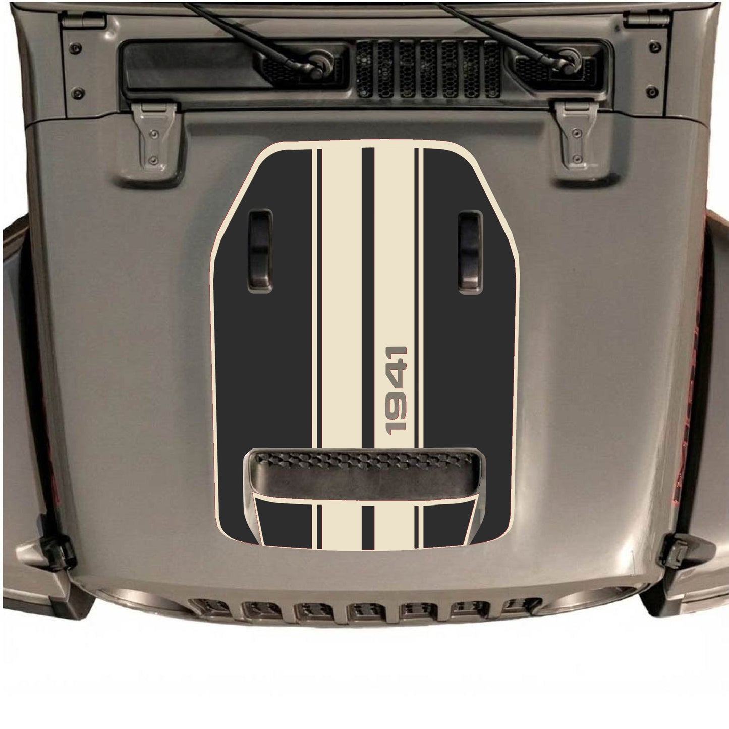Hood Panel Decal/Sticker - 1941 Stripes with Border Graphic Decal Graphic Kit - For Jeep JL JLU 392 2018 - Premium Vinyl