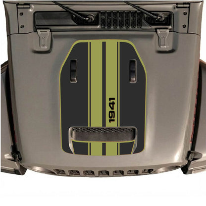 Hood Panel Decal/Sticker - 1941 Stripes with Border Graphic Decal Graphic Kit - For Jeep JL JLU 392 2018 - Premium Vinyl