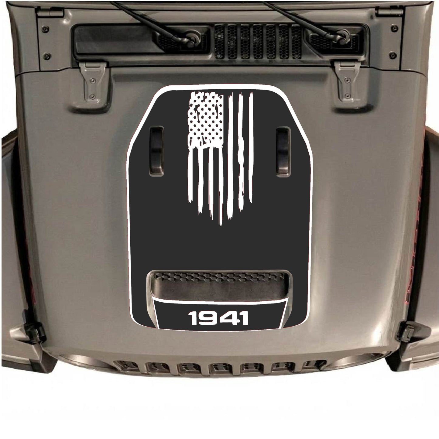 Hood Panel Decal/Sticker - 1941 America Flag with Border Graphic Decal Graphic Kit - For Jeep JL JLU 392 2018 - Premium Vinyl