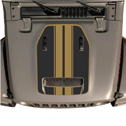 Hood Panel Decal/Sticker - Stripes with Border Graphic Decal Graphic Kit - For Jeep JL JLU 392 2018 - Premium Vinyl