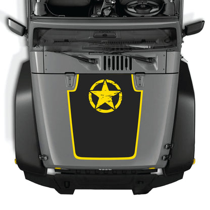 Jeep Wrangler JK hood decal featuring a top star with border graphic, made of premium vinyl by CarCode.