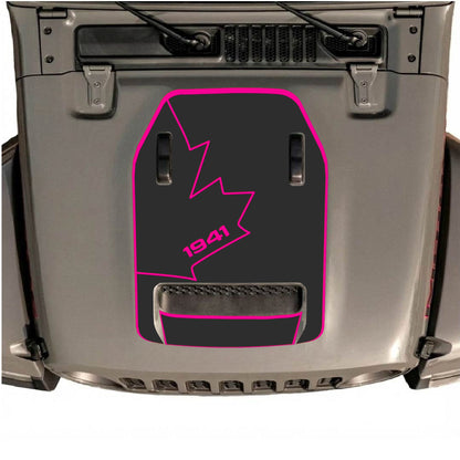 Hood Panel Decal/Sticker - 1941 Canada Full Leaf with Border Graphic Decal Graphic Kit - For Jeep JL JLU 392 2018 - Premium Vinyl