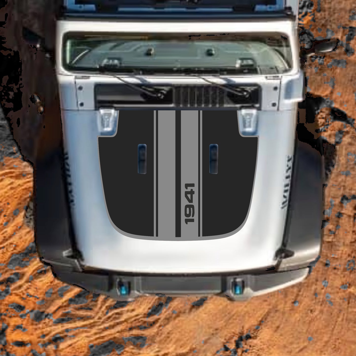 Hood Panel Decal/Sticker - 1941 Stripes with Border Graphic Decal Graphic Kit - For Jeep JL JLU Sahara 2018-2025 - Premium Vinyl