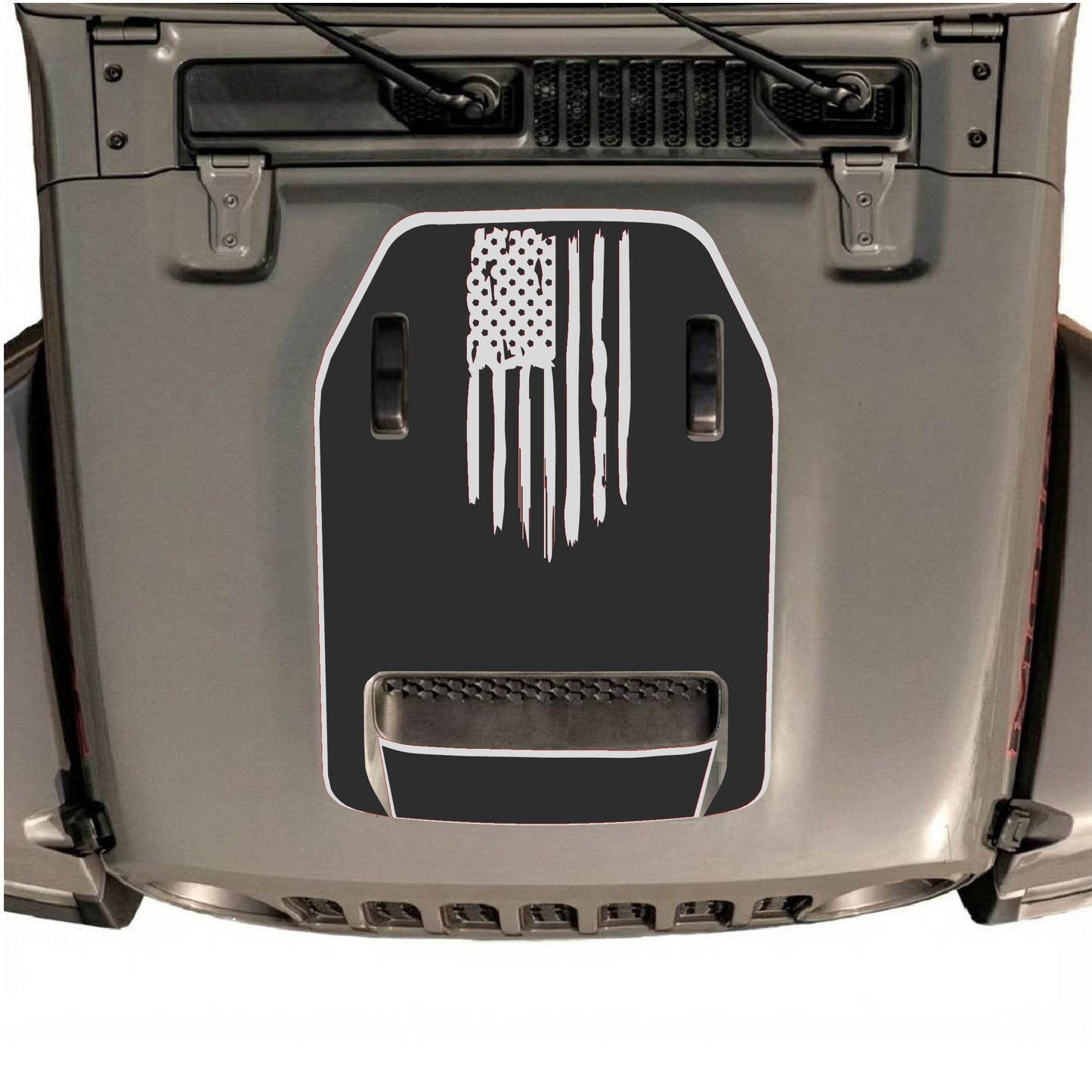 Hood Panel Decal/Sticker - America Flag with Border Graphic Decal Graphic Kit - For Jeep JL JLU 392 2018 - Premium Vinyl