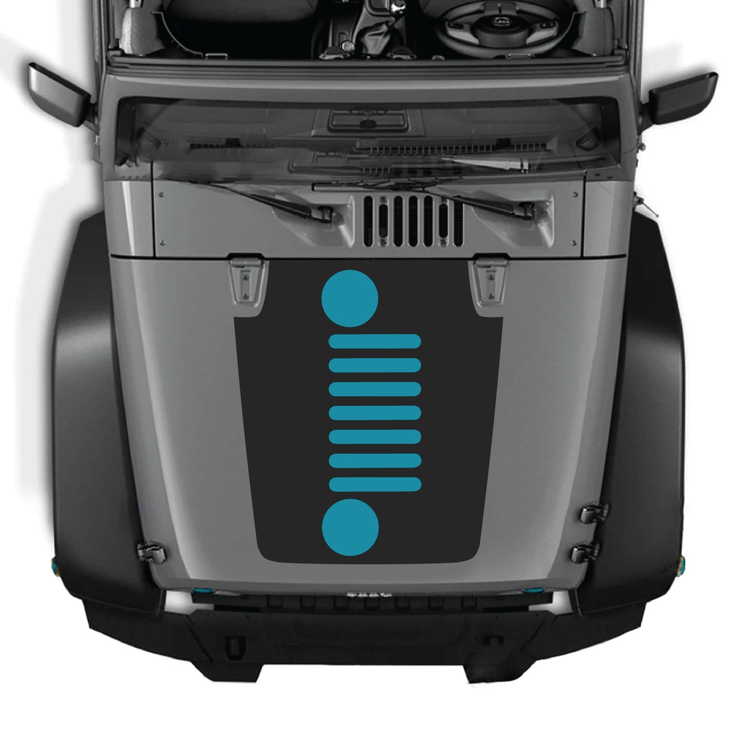 Vertical grill hood decal graphic kit for Jeep Wrangler JK JKU 2007-2018, made of premium vinyl by CarCode.