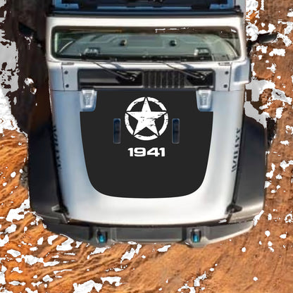 Hood Panel Decal/Sticker - Top Star 1941 Graphic Decal Graphic Kit - For Jeep JL JLU Sahara 2018-2025 - Premium Vinyl