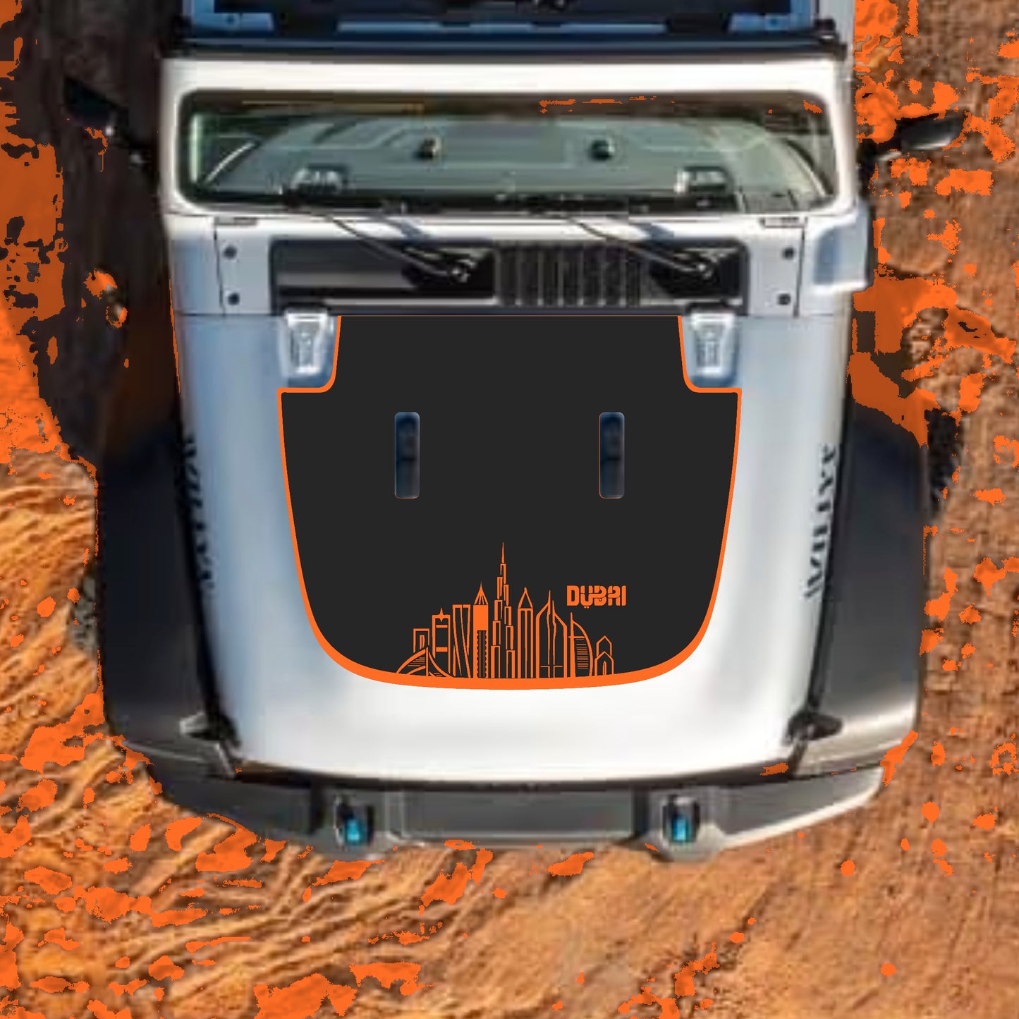 Hood Panel Decal/Sticker - Dubai with Border Graphic Decal Graphic Kit - For Jeep JL JLU Sahara 2018-2025 - Premium Vinyl