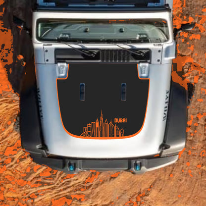 Hood Panel Decal/Sticker - Dubai with Border Graphic Decal Graphic Kit - For Jeep JL JLU Sahara 2018-2025 - Premium Vinyl