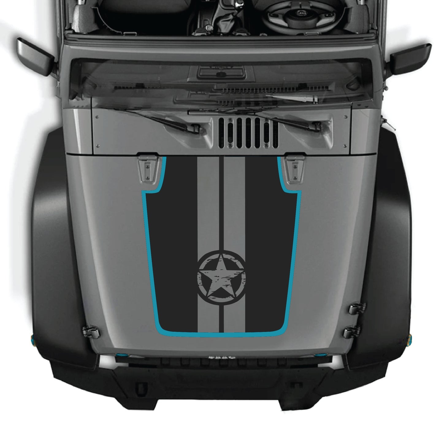 Kit de calcomanías para el capó del Jeep Wrangler JK JKU con gráfico de estrella y franjas, hecho de vinilo premium por CarCode, para modelos 2007-2018.