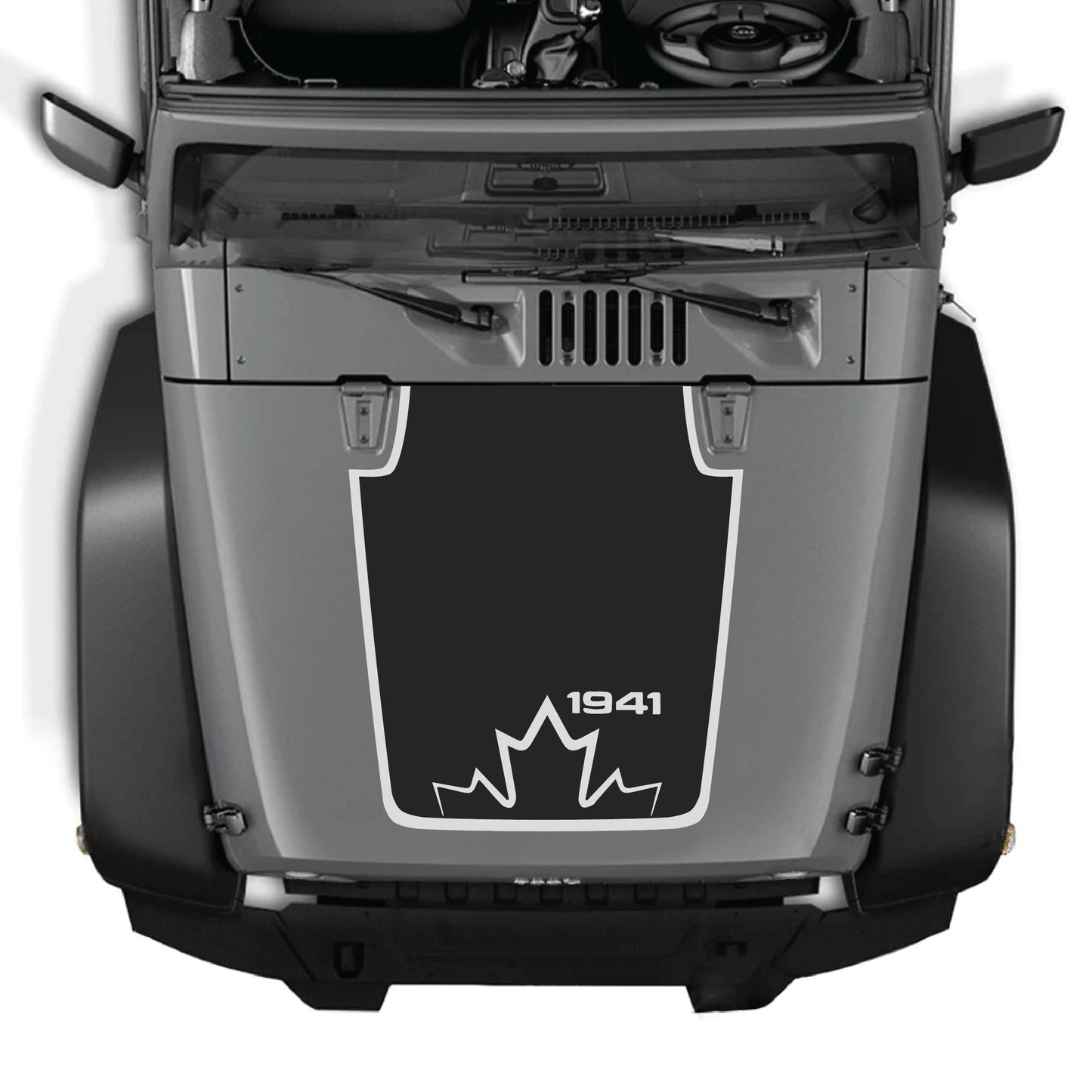 Canada 1941 hood decal with border graphic kit for Jeep Wrangler JK JKU 2007-2018, made of premium vinyl by CarCode.