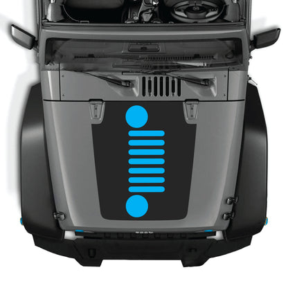 Jeep Wrangler JK JKU hood panel decal graphic kit by CarCode, featuring a vertical grill design in premium vinyl.