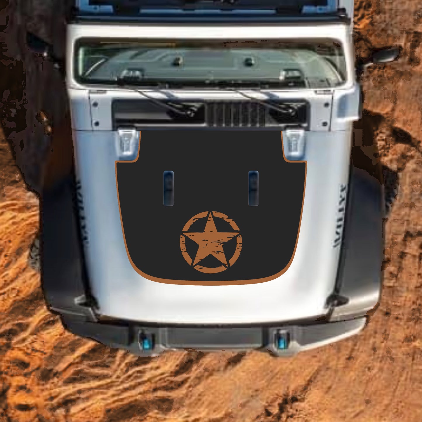 Hood Panel Decal/Sticker - Full Star with Border Graphic Decal Graphic Kit - For Jeep JL JLU Sahara 2018-2025 - Premium Vinyl