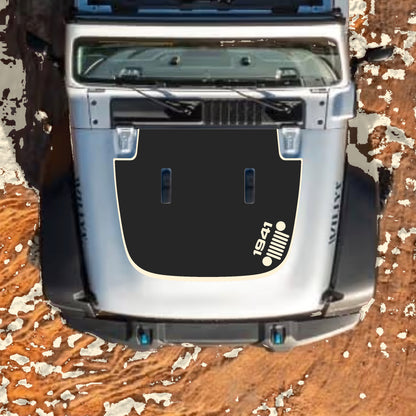 Hood Panel Decal/Sticker - Right Side 1941 Grill with Border Graphic Decal Graphic Kit - For Jeep JL JLU Sahara 2018-2025 - Premium Vinyl