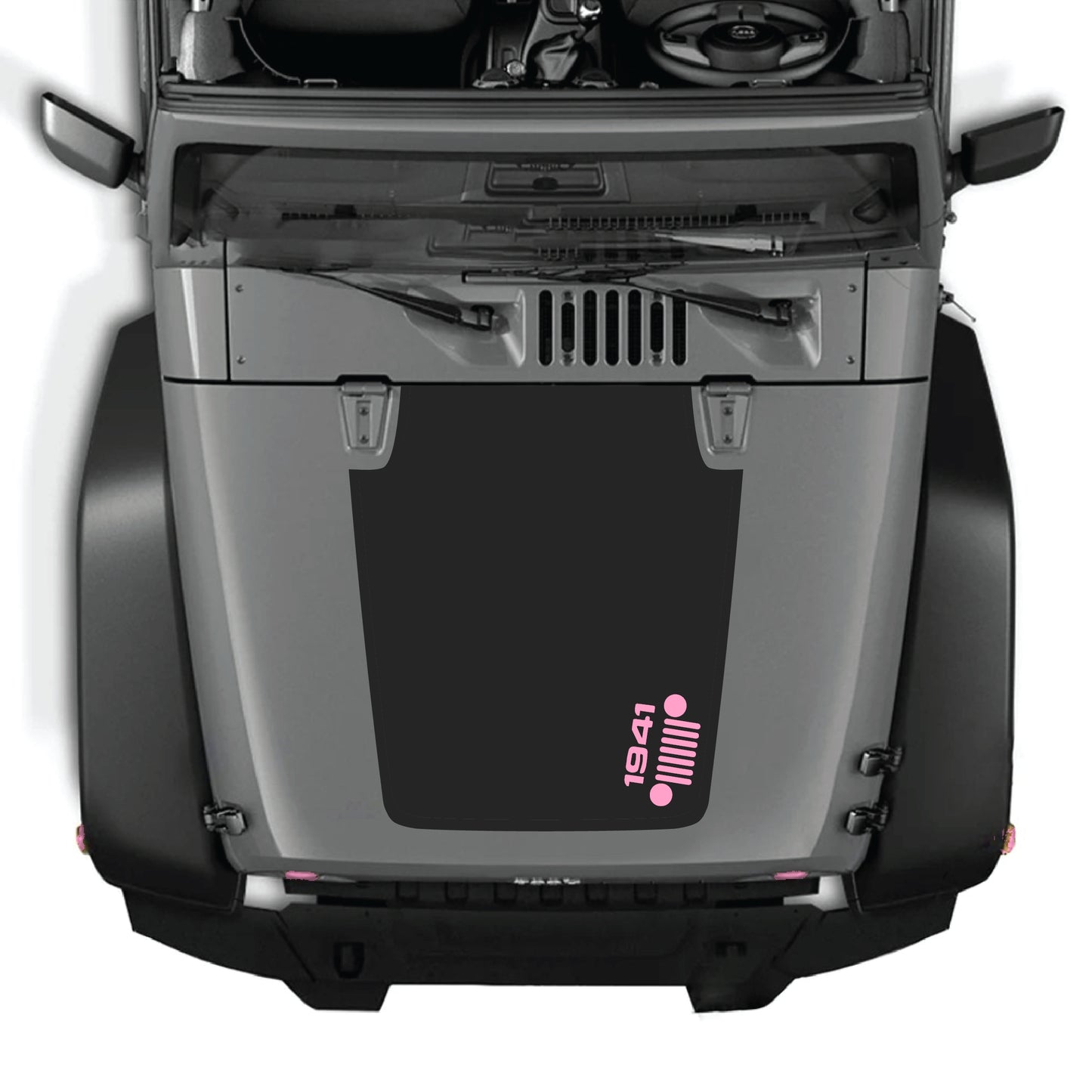 Right side hood decal graphic kit by CarCode for Jeep Wrangler JK JKU 2007-2018, featuring 1941 grill design on premium vinyl.