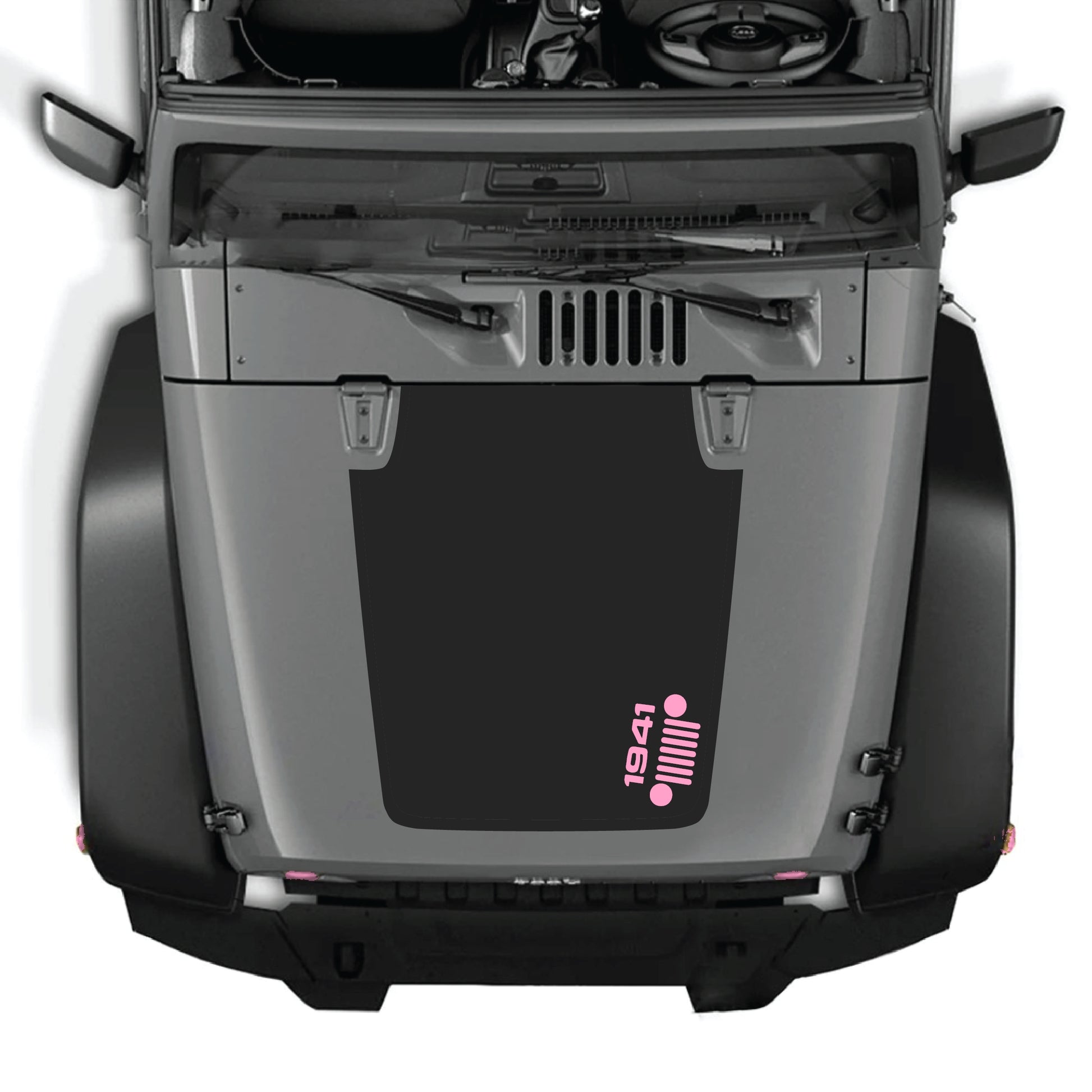 Right side hood decal graphic kit by CarCode for Jeep Wrangler JK JKU 2007-2018, featuring 1941 grill design on premium vinyl.