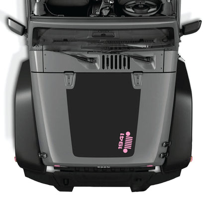 Right side hood decal graphic kit by CarCode for Jeep Wrangler JK JKU 2007-2018, featuring 1941 grill design on premium vinyl.