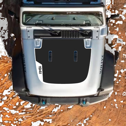 Hood Panel Decal/Sticker - Left Side 1941 with Border Graphic Decal Graphic Kit - For Jeep JL JLU Sahara 2018-2025 - Premium Vinyl