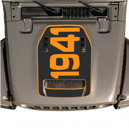 Hood Panel Decal/Sticker - 1941 with Border Graphic Decal Graphic Kit - For Jeep JL JLU 392 2018 - Premium Vinyl