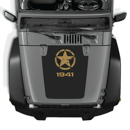 Jeep Wrangler JK hood decal by CarCode featuring a top star graphic in premium vinyl, designed for 2007-2018 models.