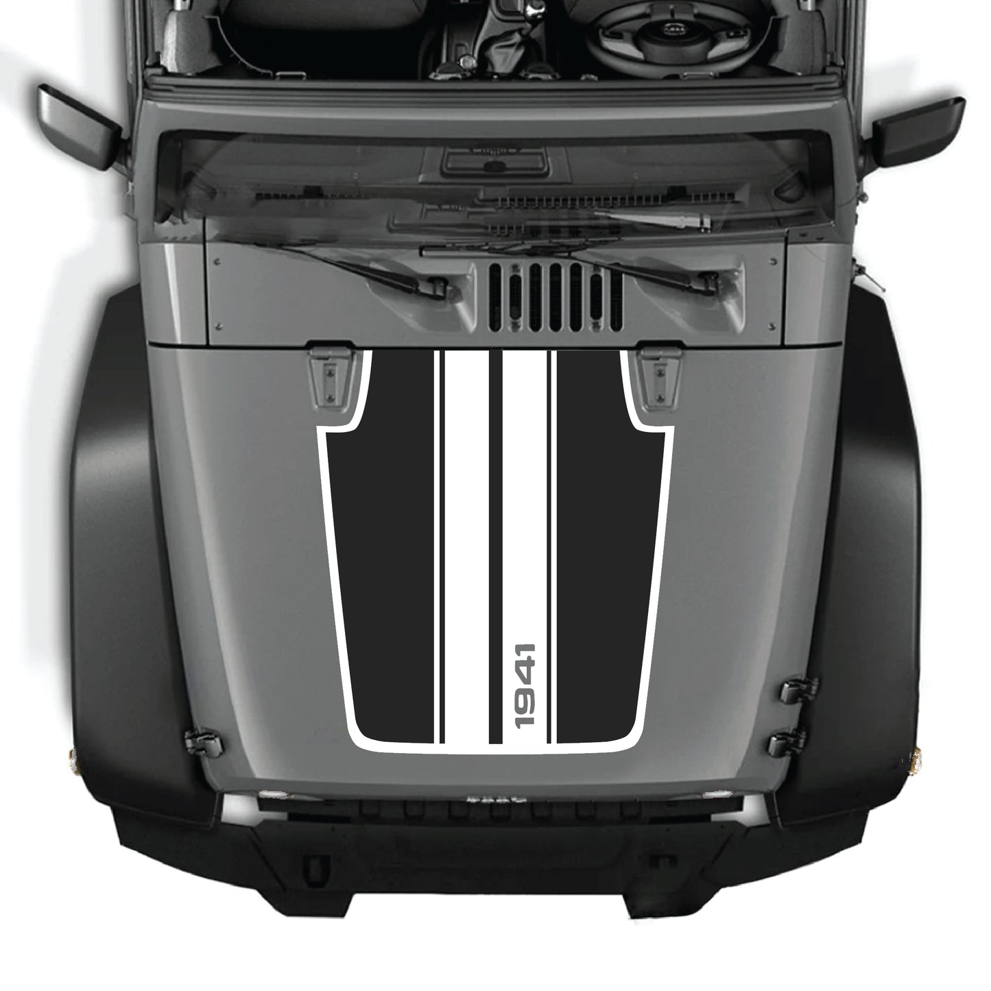 Calcomanía para capó Jeep Wrangler JK con gráfico de franjas 1941, kit premium de vinilo CarCode para modelos 2007-2018.