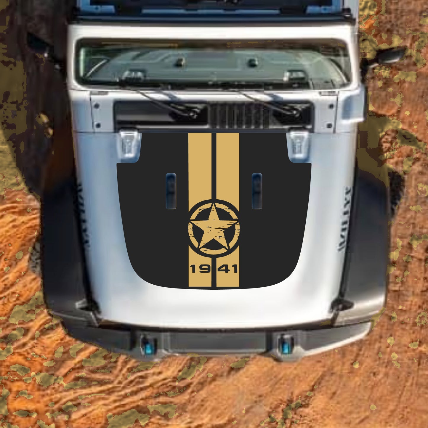 Hood Panel Decal/Sticker - 1941 Star and Stripes Graphic Decal Graphic Kit - For Jeep JL JLU Sahara 2018-2025 - Premium Vinyl