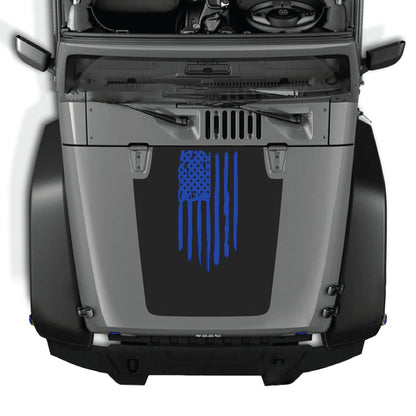 CarCode Jeep Wrangler JK/JKU hood decal featuring an American flag graphic made of premium vinyl for 2007-2018 models.