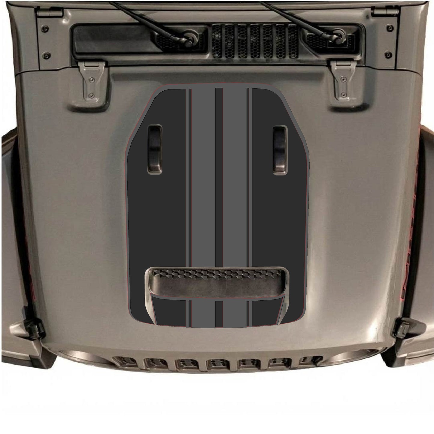 Hood Panel Decal/Sticker - Stripes with Border Graphic Decal Graphic Kit - For Jeep JL JLU 392 2018 - Premium Vinyl