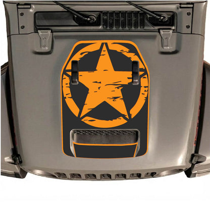 Hood Panel Decal/Sticker - Full Star with Border Graphic Decal Graphic Kit - For Jeep JL JLU 392 2018 - Premium Vinyl
