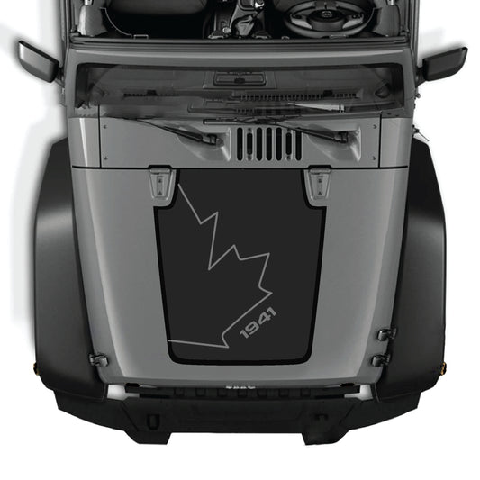 CarCode Canada full leaf hood decal sticker for Jeep Wrangler JK JKU 2007-2018, premium vinyl graphic kit.