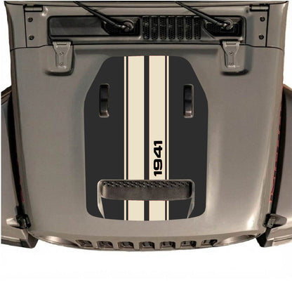 Hood Panel Decal/Sticker - 1941 Stripes Graphic Decal Graphic Kit - For Jeep JL JLU 392 2018 - Premium Vinyl