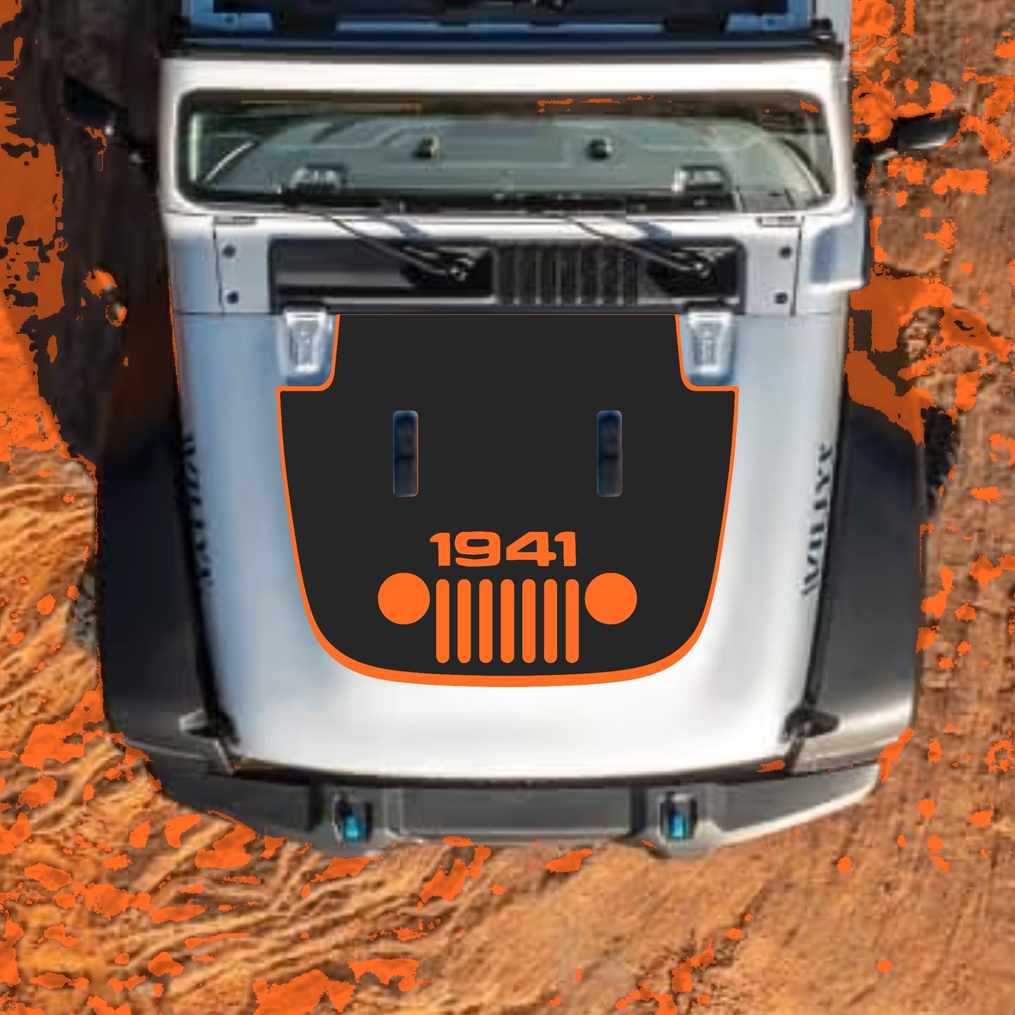 Hood Panel Decal/Sticker - Full 1941 Grill with Border Graphic Decal Graphic Kit - For Jeep JL JLU Sahara 2018-2025 - Premium Vinyl
