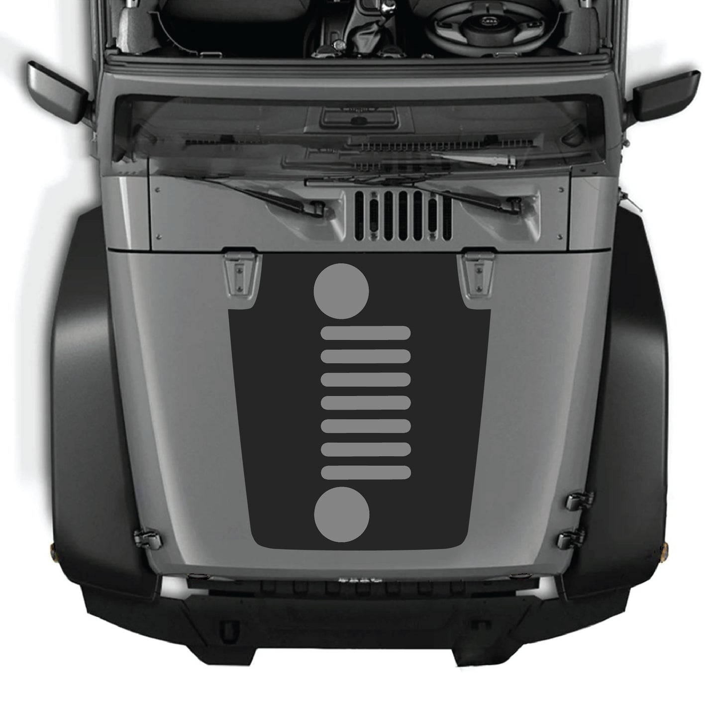 Vertical grill hood decal graphic kit for Jeep Wrangler JK JKU 2007-2018, made by CarCode, in premium vinyl with bold design.