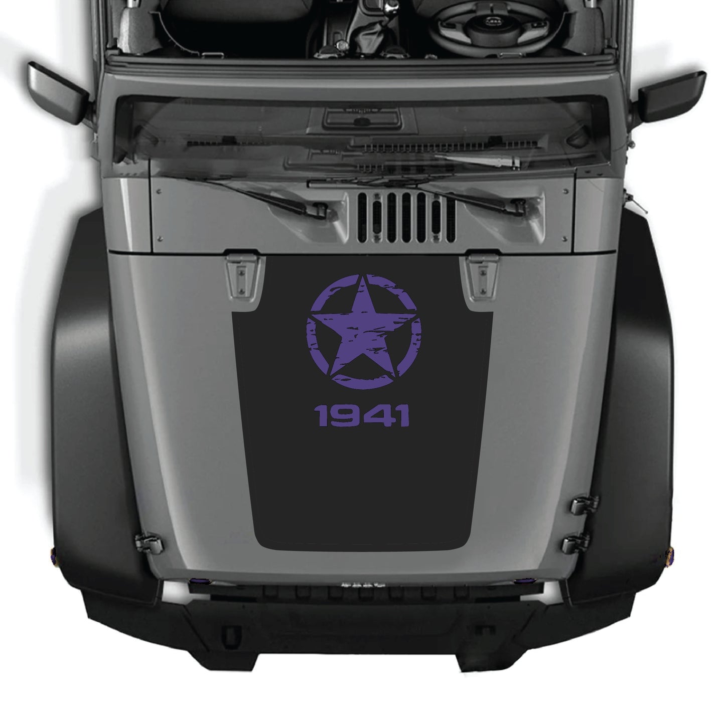 Jeep Wrangler JK JKU hood decal featuring a top star graphic in premium vinyl by CarCode, designed for 2007-2018 models.