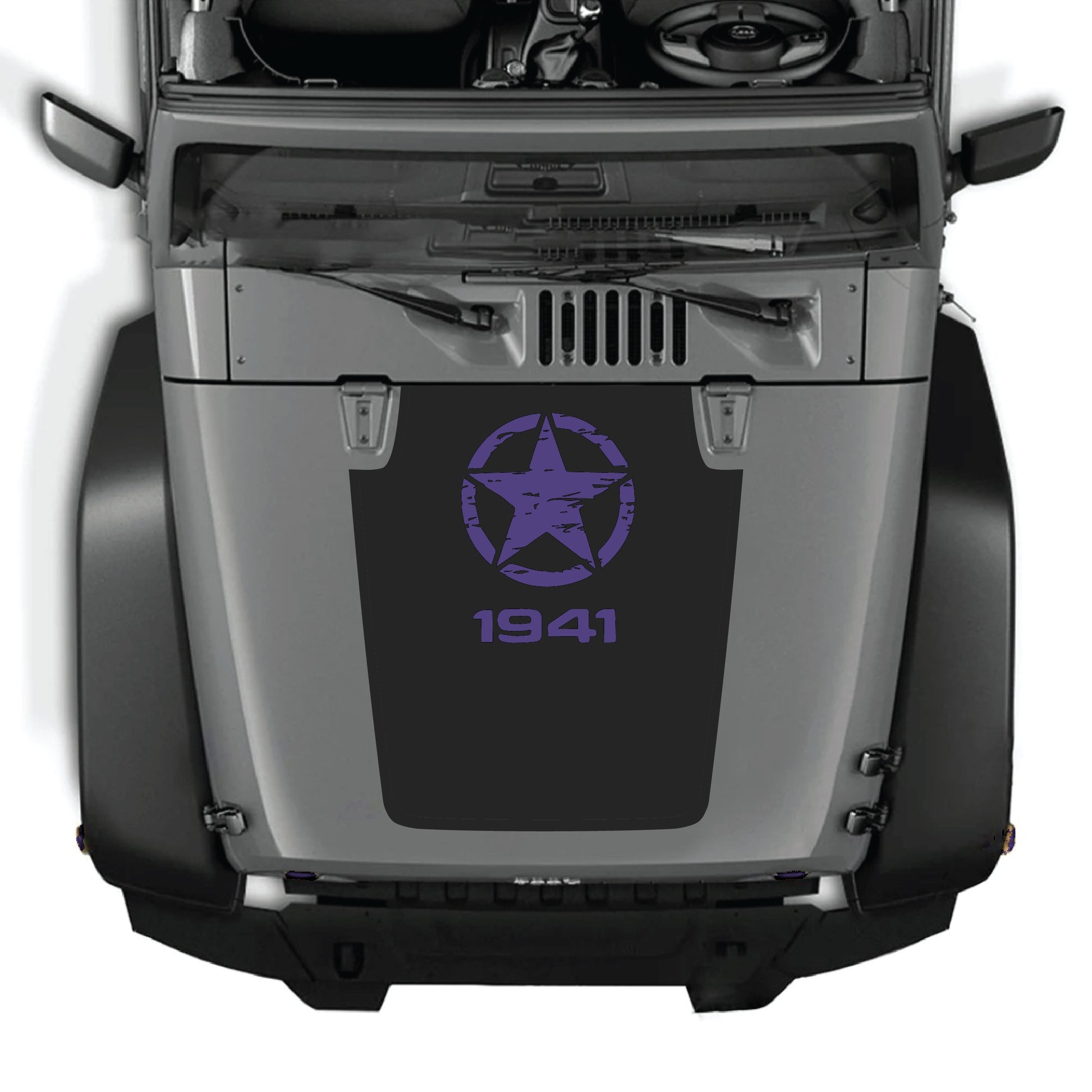 Jeep Wrangler JK JKU hood decal featuring a top star graphic in premium vinyl by CarCode, designed for 2007-2018 models.