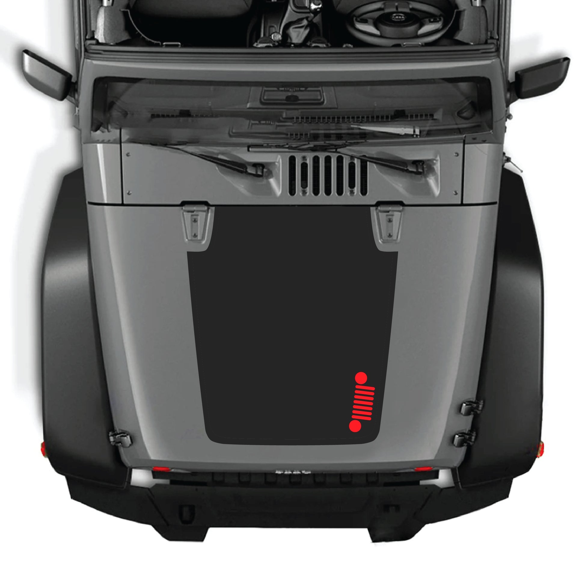Right side Jeep Wrangler JK JKU hood decal with graphic design, made of premium vinyl, featuring bold black and silver detailing.