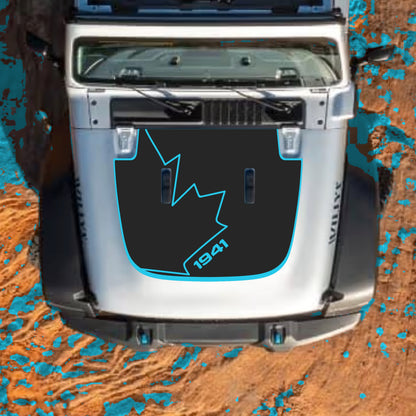 Hood Panel Decal/Sticker - Canada Full Leaf 1941 with Border Graphic Decal Graphic Kit - For Jeep JL JLU Sahara 2018-2025 - Premium Vinyl