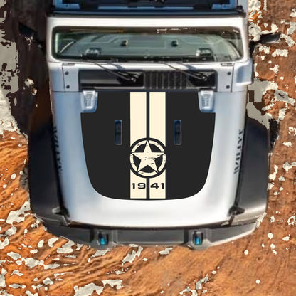 Hood Panel Decal/Sticker - 1941 Star and Stripes Graphic Decal Graphic Kit - For Jeep JL JLU Sahara 2018-2025 - Premium Vinyl
