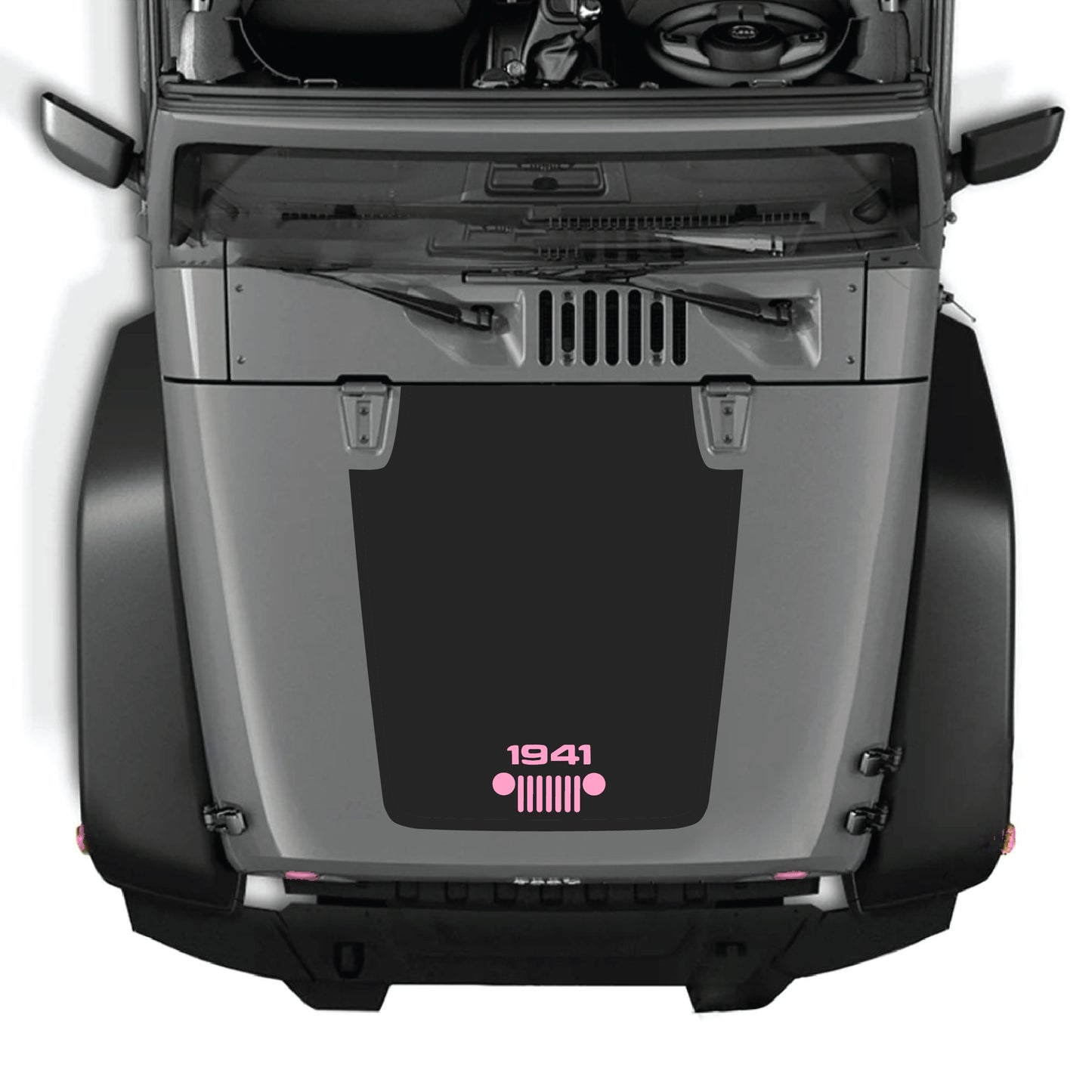 CarCode 1941 Grill Decal Hood Panel Sticker for Jeep Wrangler JK JKU 2007-2018, made of premium vinyl with graphic design.
