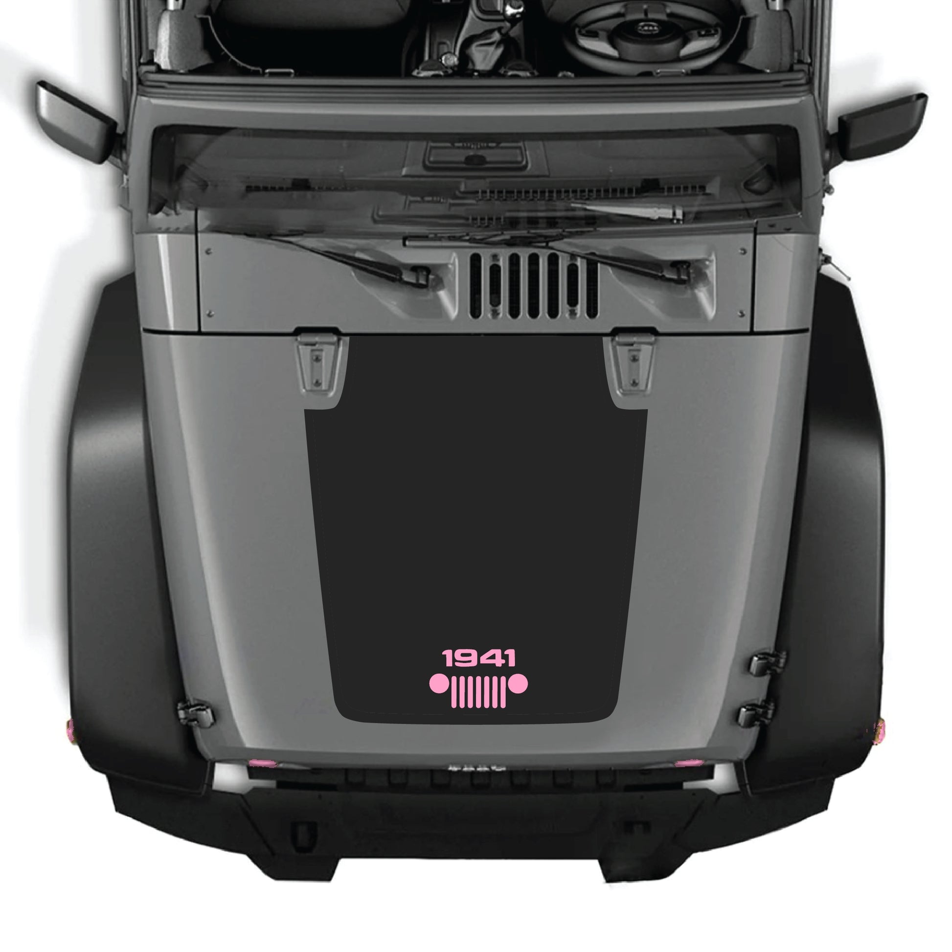 CarCode 1941 Grill Decal Hood Panel Sticker for Jeep Wrangler JK JKU 2007-2018, made of premium vinyl with graphic design.