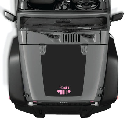 CarCode 1941 Grill Decal Hood Panel Sticker for Jeep Wrangler JK JKU 2007-2018, made of premium vinyl with graphic design.